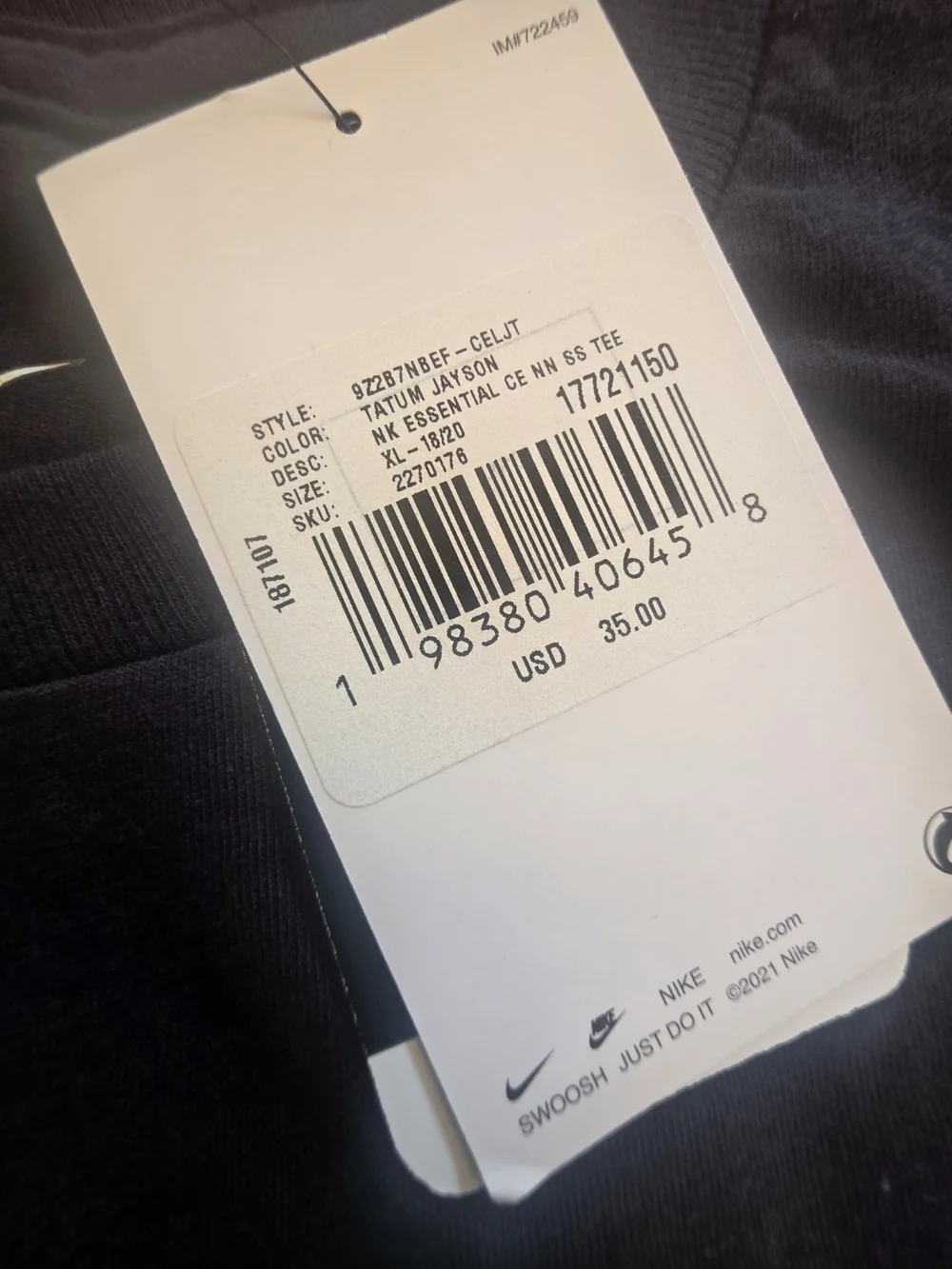 Nike Jayson Tatum Celtics Black Tee Youth XL Brand New